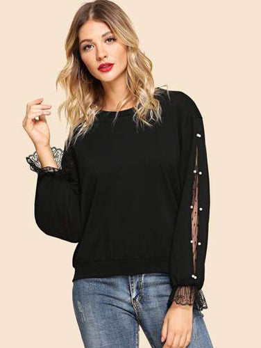 Beaded Lace Sweatshirt - Shameca Sweet Thangs