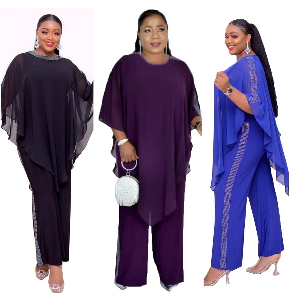 Chiffon poncho and sequin jumpsuit two-piece - Shameca Sweet Thangs