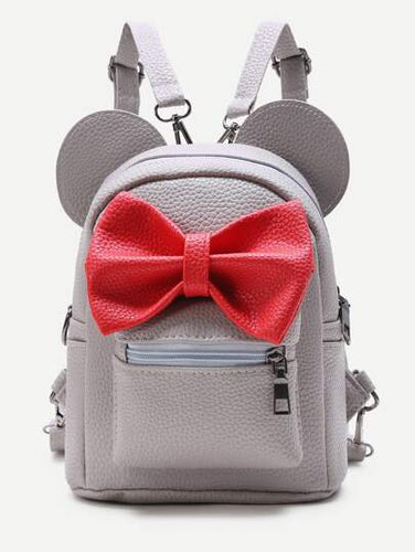 Grey Ear Shaped Backpack With Color Bow - Shameca Sweet Thangs