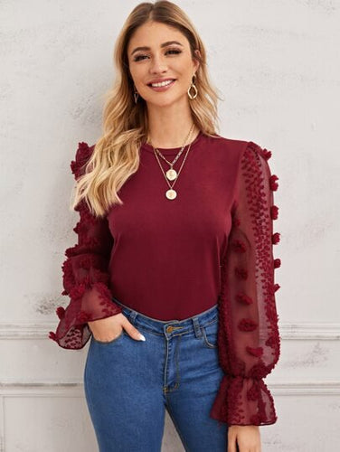 Jacquard Sleeve Solid Top - Shameca Sweet Thangs
