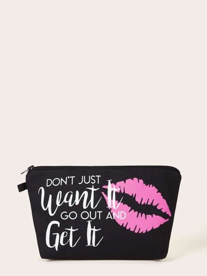 Letter & Kiss Print Makeup Bag - Shameca Sweet Thangs