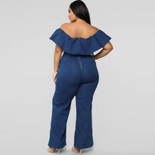 Load image into Gallery viewer, Off shoulder blue denim jeans jumpsuit - Shameca Sweet Thangs
