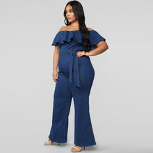 Load image into Gallery viewer, Off shoulder blue denim jeans jumpsuit - Shameca Sweet Thangs
