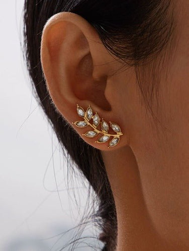 Rhinestone Engraved Leaf Stud Earrings - Shameca Sweet Thangs