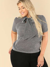 Load image into Gallery viewer, Shimmer Neck Tie Blouse - Shameca Sweet Thangs
